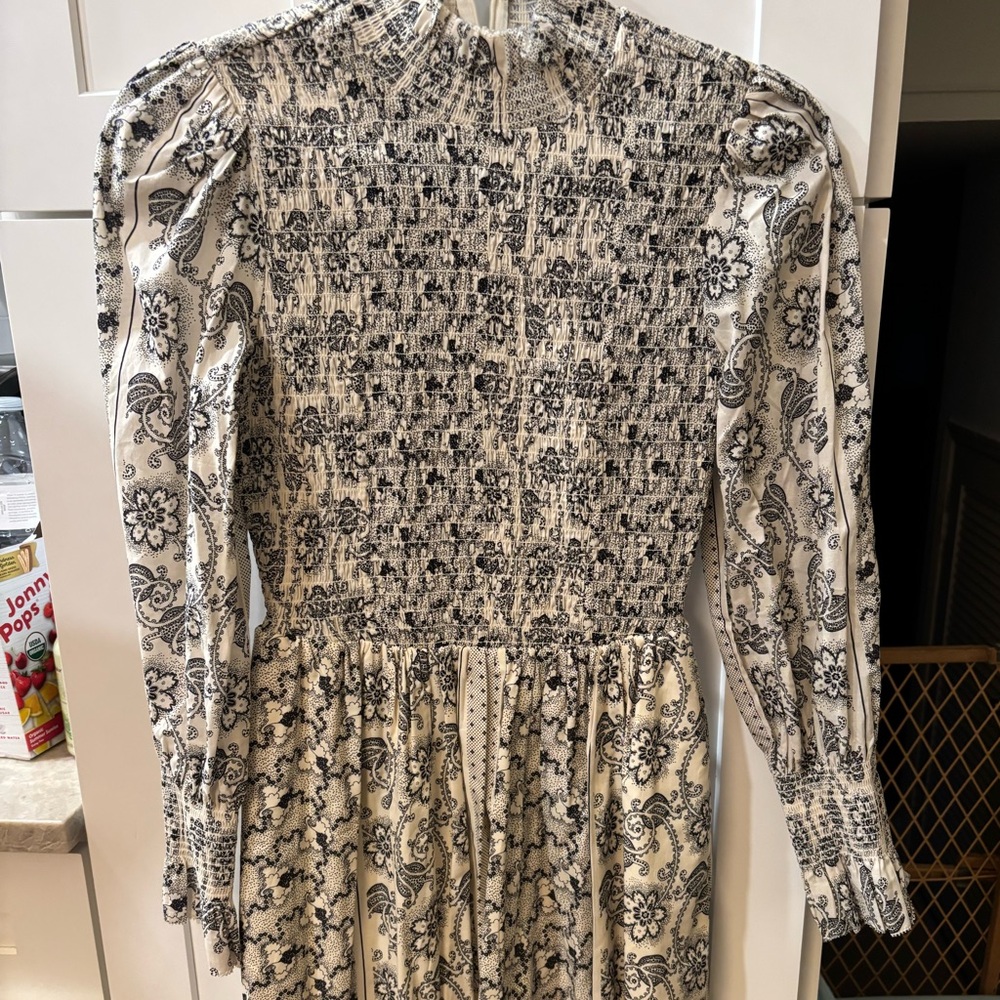 HUNTER BELL Long Sleeve Midi Dress in Cream and Black Floral Print - Picture 2 of 5